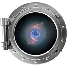 12" PortScape Instant Space 3D Window Cats Eye Nebula #1 Porthole Wall Decal Removable Wall Sticker NGC 6543 Constellation of Draco NASA Galaxy Hubble Telescope Instant View Educational Decor