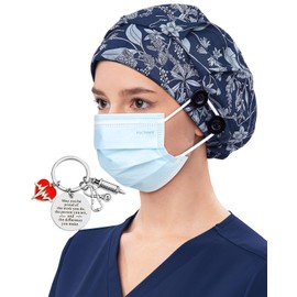 Or Caps for Women Surgical Satin Lined Fall Scrub Hats Natural Blue