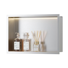 Qeke Stainless Steel Shower Niche 18" X 12", No Tile Needed Wall Niche with Non-Dimmable Led Light, Recessed Shower Niche Lighting for Bathroom Storage Over Mount Installation, Brushed Nickel
