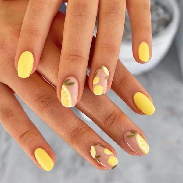 Short Square Press on Nails Summer Glue on Nails with
