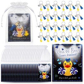 VercanMonth 24 Set Cheer Gifts 24 Duck Keychain 24 You've Been Cheer Ducked Cards with Bags for Cheerleader Competition Team(Blue)