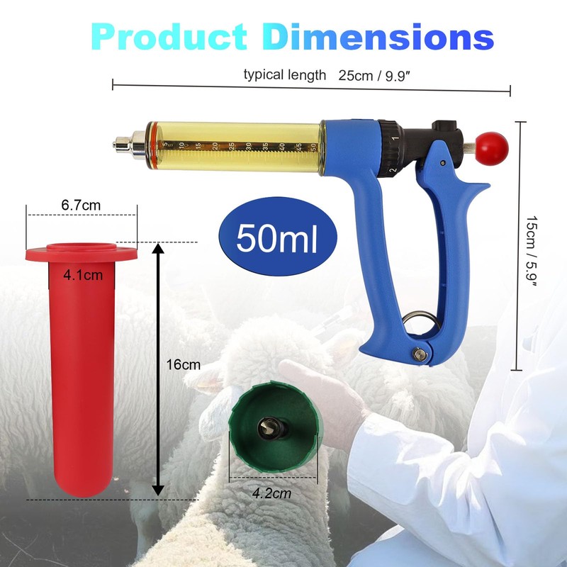 RANCH CHOICE 50ML Automatic Livestock Syringe, Adjustable Continuous Repeating Luer