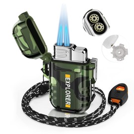 SAMNIU Torch Lighter, Double Jet Flame, Waterproof, Windproof, Refillable Butane Gas Lighters for Survival, Camping, Hiking, Grill