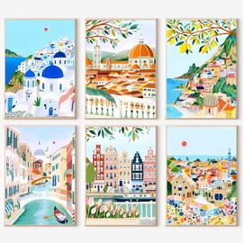YALKIN Pack of 6 Paint by Numbers for Adults, Paint by Numbers, DIY Landscape with Brushes and Acrylic Paints, Hand-Painted Oil Painting Canvas for Home Decor, Without Frame (25 x 35 cm)