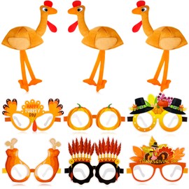 Croknit 15 Pcs Thanksgiving Turkey Costume 3 Plush Hat 6 Glasses with 6 Hairpin, One Size Funny Silly Hat Party Supplies(Turkey B)