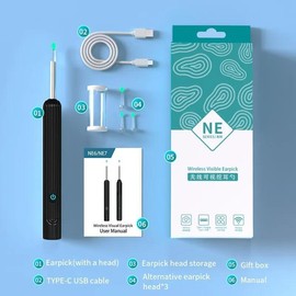 Smart Visual Ear Cleaner with Camera  Ear Sticks USB C Charging Ear Wax Removal Tool WIFI Connection 6 LED Lights Earpick Silicone Ear Wax Removal Kit with Camera waterproof - Color: Black