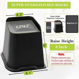 Yookwutar Bed Risers 2 inch, 3 inch, 4 inch, 6 inch, 8 inch Heavy Duty, Oversized Furniture Riser for Couch Sofa Table Chair Leg Frame Dorm, Support up to 6000 Lbs (Black 4 Pack, 6 inch-1)