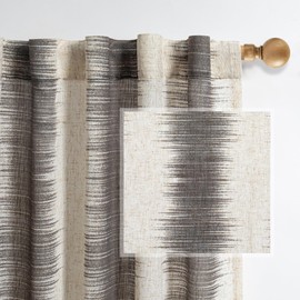 MYSKY HOME Curtains for Bedroom Windows 84 Inch, Farmhouse Drapes Lines Printed Linen Sheer Curtains Light Filtering Privacy Protect Modern Style Room Divider Curtains, 50"x84", Khaki, 2 PCs