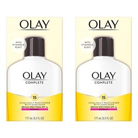 Olay Face Moisturizer, Complete with Sunscreen SPF 15, Daily Facial Lotion for Normal Skin, Lightweight Hydrating Broad Spectrum Sun Protection - Vitamin C, E, and Niacinamide - 6 Oz 2 Pack