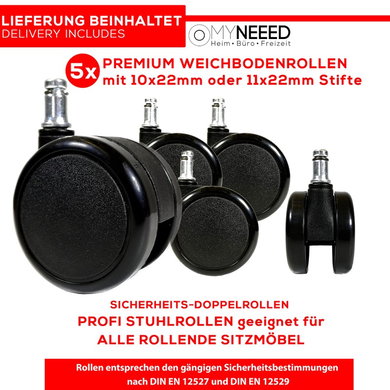 MYNEEED Office Chair Castors for Carpet, Soft Floor, Diameter 65