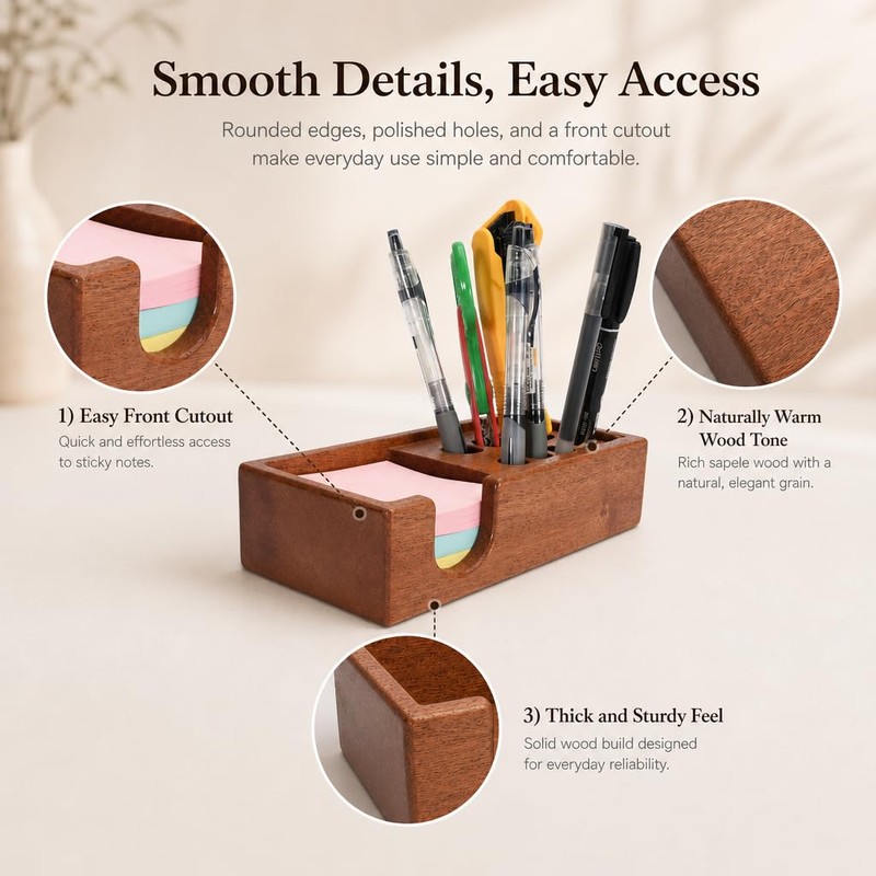 RiLiKar Wood Pencil Holder Pen Display Stand 3x3 Inch Sticky
