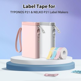 TYPONOS P21 Label Maker Tape 12x40mm (0.47"x1.57"), Adapted NELKO P21 Label Print Paper Standard Laminated 180 Labels/Roll, Label Tape Replacement for Office/Home/School, Yellow/Blue/Pink