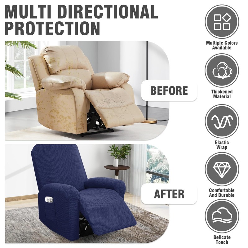 BOYIFEIJIE 1-Seater Armchair Cover, Stretch Chair Covers with Pockets, All-Inclusive