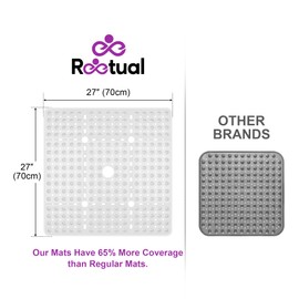 Reetual XL Shower Mat Non Slip - 27x27 Bath Mat for Shower Stall or Large Bathtub Mat with 240 Powerful Suction Cups and Drain Holes. Black Shower Mats for Bathroom