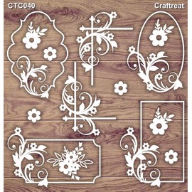CrafTreat Floral Laser Cut Chipboard Embellishments for Card Making and Scrapbooking - Swirl Frames - Size: 5.5X6 Inches - Flourish Embellishments for Crafting
