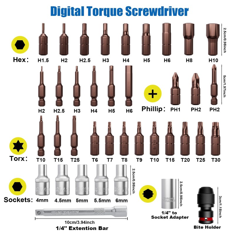 ANPUDS Digital Torque Screwdriver, 0.8-53.1in-bs/0.09-6Nm, Electronic Adjustable Torque Screwdriver Wrench