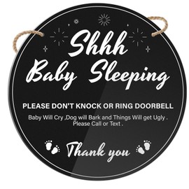 Anobell Shhh Baby Sleeping Sign for Front Door 9 inch Durable Acrylic Do Not Knock or Ring Doorbell Sign with Rope No Knocking Door Signs for New Parents Homes with Pets Nap Time Nurseries