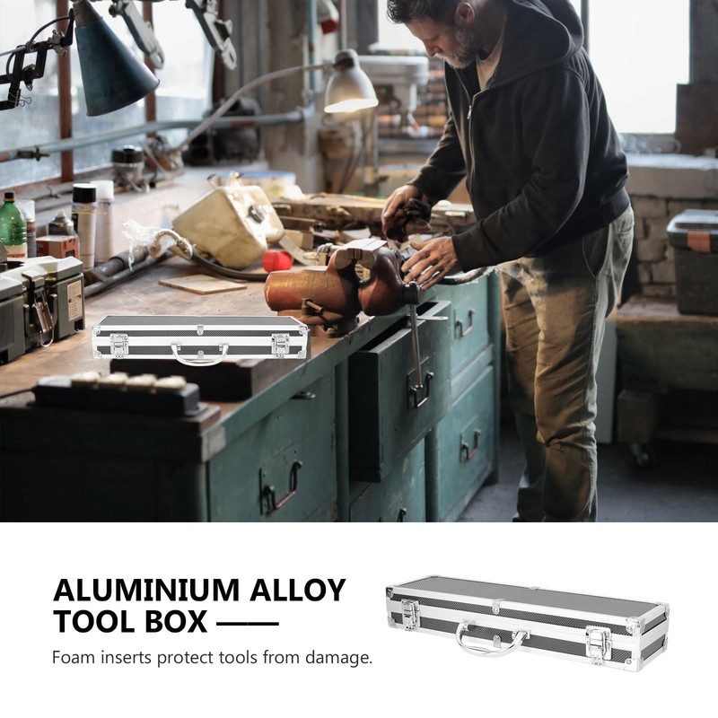 STOBAZA Aluminum Toolbox Portable Tool Storage Case 14X5.8X3.9 in Compact