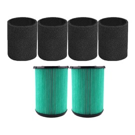 2 Pack VF6000 Filter for Ridgid Shop Vac 5-20 Gallon Wet Dry Vacuums WD5500 WD0671 WD6425 WD7000 WD1280 WD1851 WD1680 WD1956 RV2400A 1400RV RV2600B（with 4pcs Foam Sleeve）