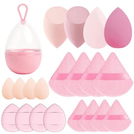 Set de 21 Esponja Maquillaje, Beauty Blenders, para Juego de Esponjas de Maquillaje Facial, Uso Seco y Húmedo, Esponja de Maquillaje para Base en Polvo (Rosa)