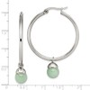 Real Stainless Steel Hoop Green Aventurine Bead Earrings