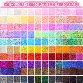 Funtopia 120 Colors 2mm Seed Beads for Jewelry Making, 49000 pcs Tiny Glass Beads for Bracelets, Friendship Bracelet Kit with Alphabet Letter Beads Smile Face Beads for DIY, Art and Craft