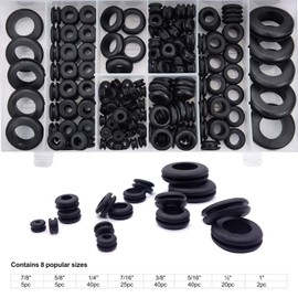 Pack of 180 8 Sizes Black Rubber Seal Electrical Conductor Seal Ring Rubber Washers Assortment Kit for Protecting Wires, Plugs and Cables
