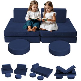 MeMoreCool Kids Couch for Playroom, Modular Kids Play Couch for Toddlers, Navy Building Fort Foam Couch Explorer Sofa