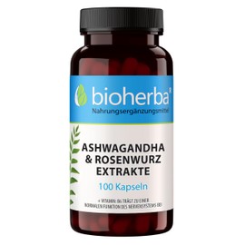 BIOHERBA Ashwagandha Rhodiola C 100 Kapseln von BIOHERBA | Pflanzlicher Komplex mit B-Vitaminen