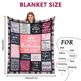 AUYAO Pink Birthday Gifts for Women Blanket, Birthday Blanket Presents for Her, Women Soft Flannel Birthday Blanket, Blanket Birthday Presents, Unique Birthday Gifts for Wife Mum Grandma, 59"x51"