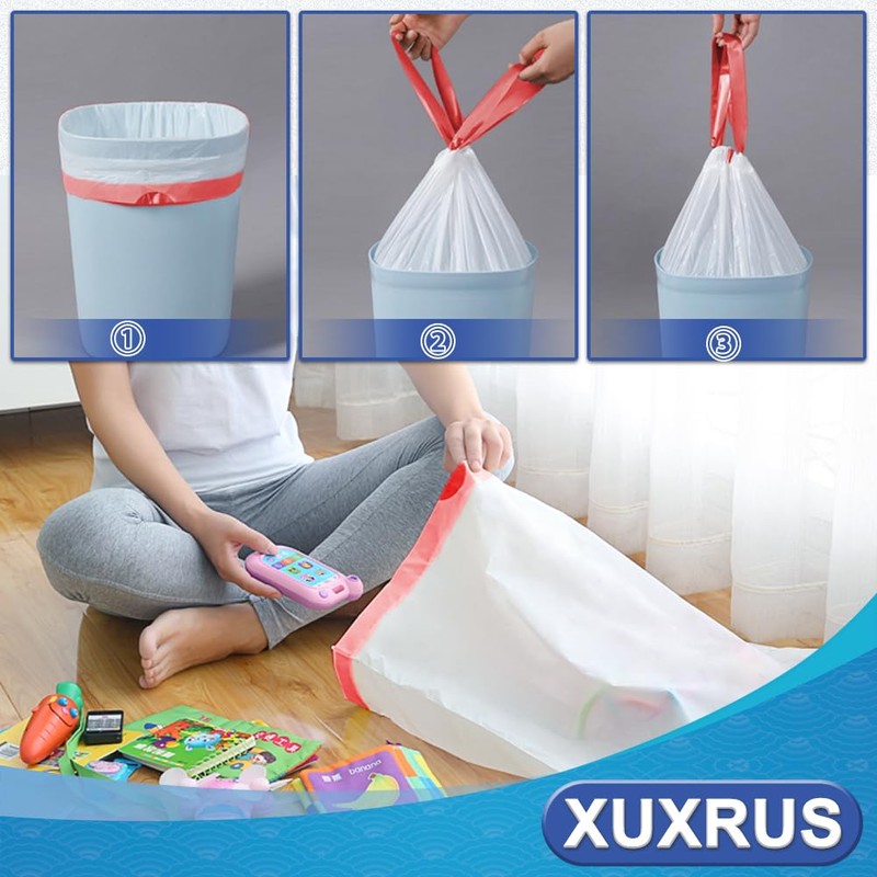 XUXRUS Drawstring Bin Liners 20 L Bin Bags with Carry