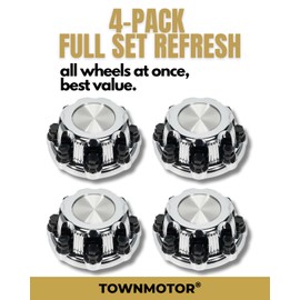 (Set of 4) Chrome 8 Lug Wheel Center Caps Compatible with Chevy Silverado 1500HD 2500 3500, Avalanche, Suburban, GMC Sierra Yukon 1998-2013, Fits 16" Rim | OE# 15039489 15039488 9597169 9597170