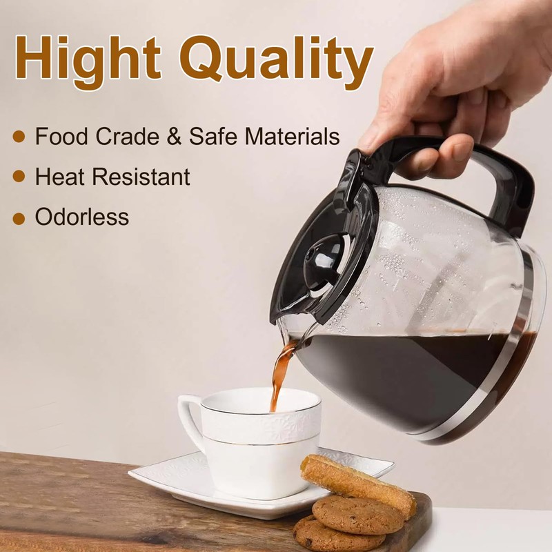 12-Cup Glass Carafe Replacement Pot for Mr Coffee, Black &