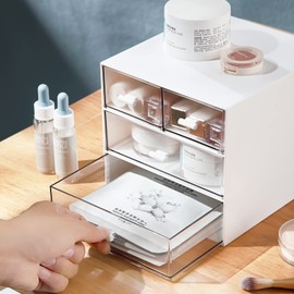Marknor - Organizador de maquillaje y computadora con 4 cajones, organizador de cambiador, organizador de cosméticos, caja de almacenamiento de computadora, mostrador de baño o cambiador, color blanco QBH-4CT-1