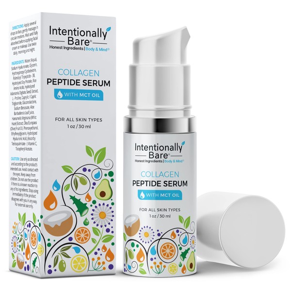 Intentionally Bare Collagen Peptide Serum with MCT Oil and Hyaluronic Acid - Keto for Your Face - Firming Brightening Anti Aging Facial Serum - Collagen Serum for Fine Lines - All Skin Types - 1oz