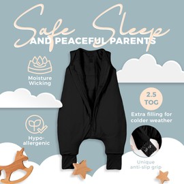 Nyte Nyte Baby - 2.5TOG Black, 12 to 18 Months, Sleeveless Sleep Sack, Soft Baby & Toddler Sleeping Sack, Breathable Sleep Sack with Adjustable Feet Cuffs & Anti-Slip Grip