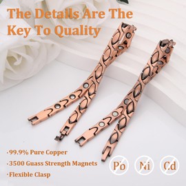 MagEnergy Copper Bracelet for Women, Magnetic Brazaletes with 3500 Guass Strength Magnets, Adjustable Size Wristband with Remove Tool & Gift Box (XO)