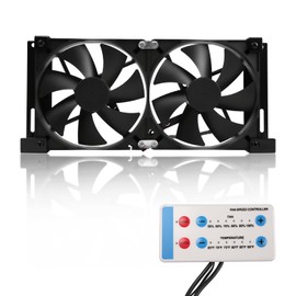Glvvexa 5.5"(140mm) 12V RV Fridge Ventilation Cooling Fan for Fridge Vent and Ventilation Grille, Adjustable Temperature Settings, RV Fridge Fan with Manual/Auto Modes, Waterproof