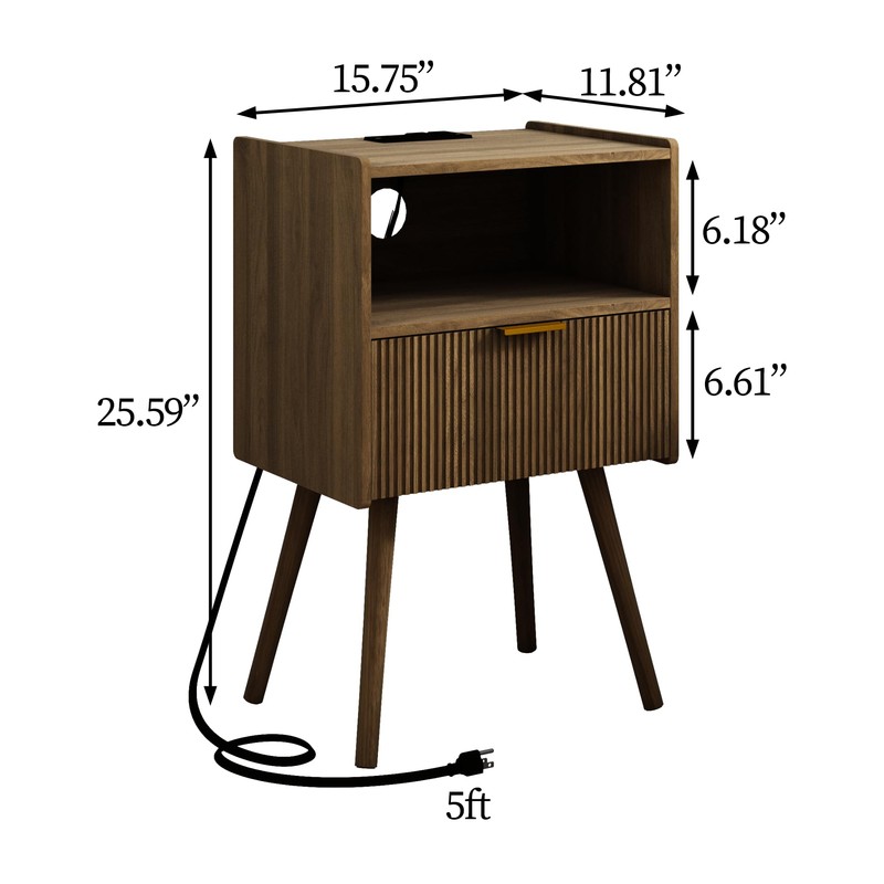 JOONEE Nightstand with Outlet,Modern Bedside Table with Storage Drawer and
