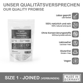 500 Vegane Kapseln zum Befüllen - Leerkapseln Größe 1 - transparent - empty capsules - DE - SHROOMY