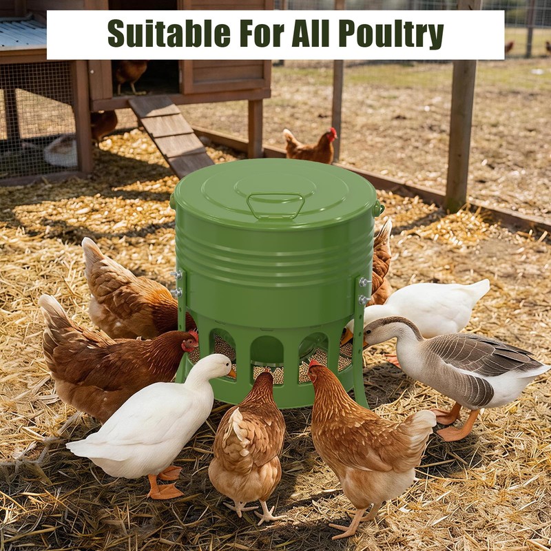 20 Lbs Metal Chicken Feeder, 12 Port No Waste Automatic