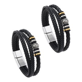 CQQNIU 2 Braided Bracelets, Men'S Bracelets, Black Leather Bracelets, Multi-Layered Bracelets, Clothing Bracelet Accessories