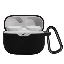 Silicone Cover for JBL Tune 230NC TWS Wireless Earphone Silicone Protective Cover, Portable Scratch and Shock Proof Cover with Carabiner(Black)
