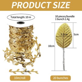 1 Pack Of Golden Leaves, 1 Pack Of Golden Flowers And Leaves, Decorative Artificial Flowers, Party Flower Decorations, Flower Vines For Decoration, Flower Party Decorations