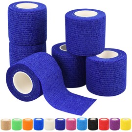 2" Self Adhesive Bandage Wraps, 6pcs Vet Wraps, Dark Blue, 5 Yard Self Adherent Wraps for Sports, Wrist, Ankle and Swelling (2", Dark Blue, 6pcs)