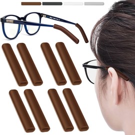 4 Pairs Silicone Glasses Ear Cushion, Eye Glasses Ear Grippers Anti Slip, Rubber Ear Pieces Non Slip, Soft Eyeglass Ear Cushions for Pain, Temple Sleeves Tips Ear Pads for Preventer (Brown)