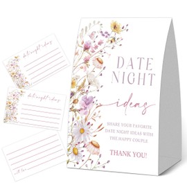 Date Night Ideas Game, Wildflower Date Night Idea Cards for Couples, 1 Sign and 50 Cards, Couple Activities for Anniversary Wedding Engagement Party, Bachelor Party Night Bridal Shower Decorations