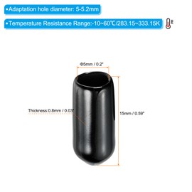PATIKIL 5MM Vinyl Rubber End Caps, 150 Pack Flexible Bolt Screw Covers Caps Round Thread Protector Caps for Metal Tubing Rod Bolts, Black