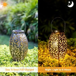 Solar Lanterns Outdoor Waterproof, 2 Pack Solar Garden Lanterns, LED Hanging Lanterns Solar Powered with Handle, Garden Decorative Retro Metal Solar Light for Table Pathway Walkway, Gardening Gifts