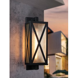 LEONLITE Extra Large 19Inch Outdoor Wall Lights, Classical Style Wall Lantern, Max 60W E26 Base, Exterior Light Fixture Wall Mount, Porch Light, Ripple Glass Shade, Wall Sconce for Patio Garage, Black